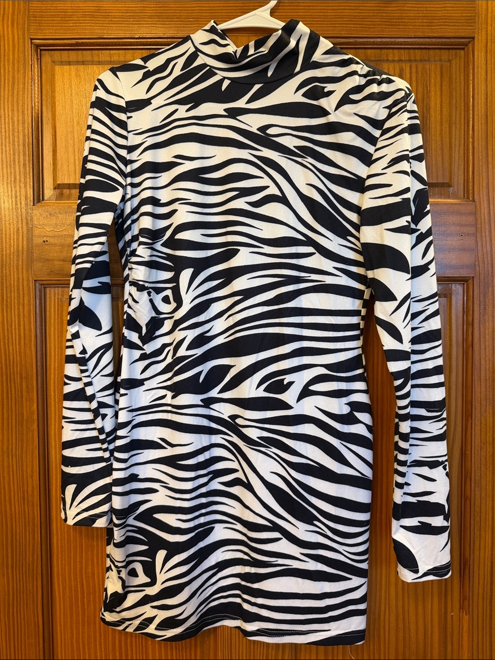 Zebra Print Long Sleeve Mock Neck Top - Black & White